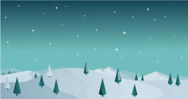 Nattvinter Panorama Med Snö Och Stjärnhimmel — Stock vektor