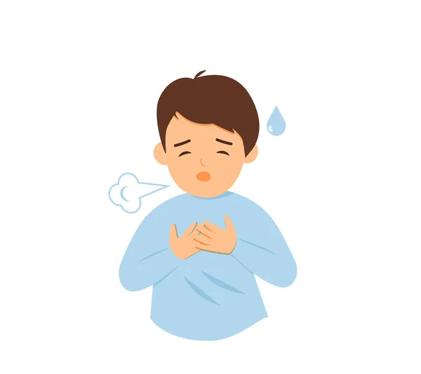 Sick Little Boy Cough Hard Breatning Dyspnea — Stockvector