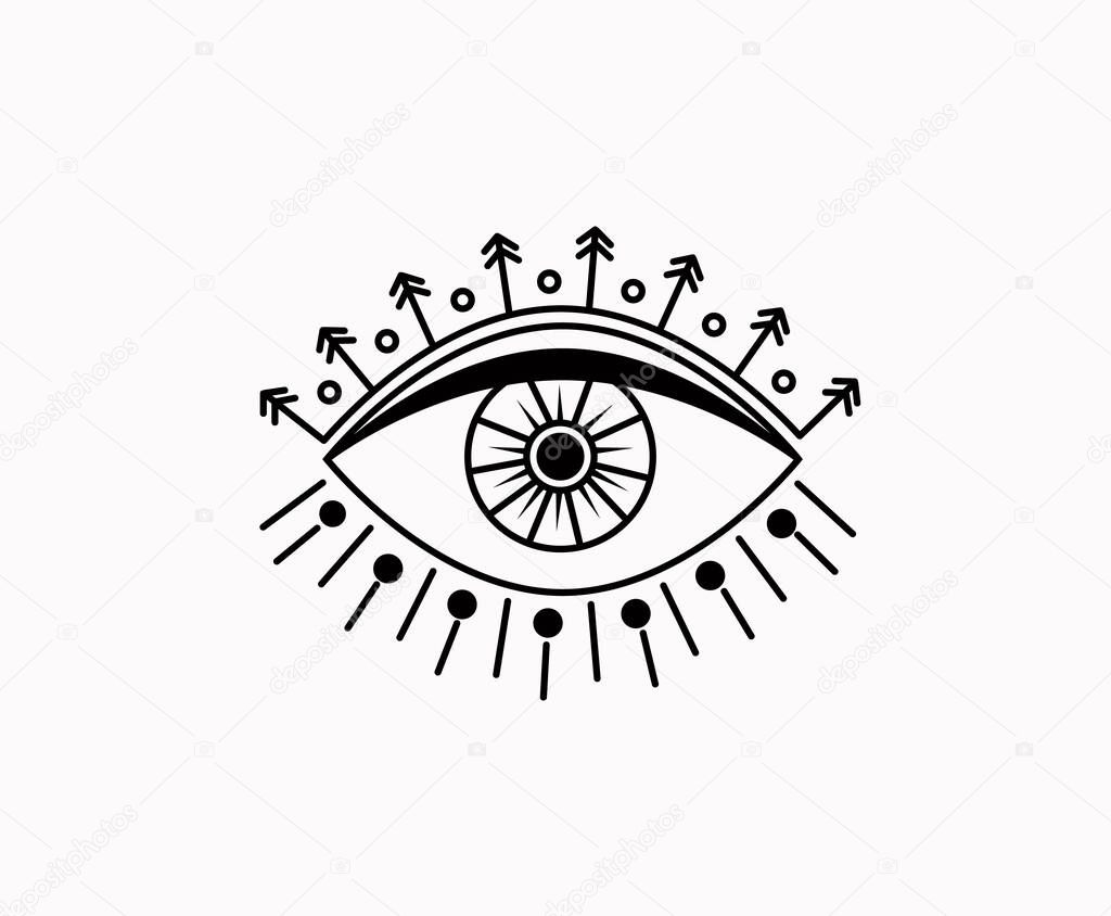 Line art boho eye. Ethnic vector illustration