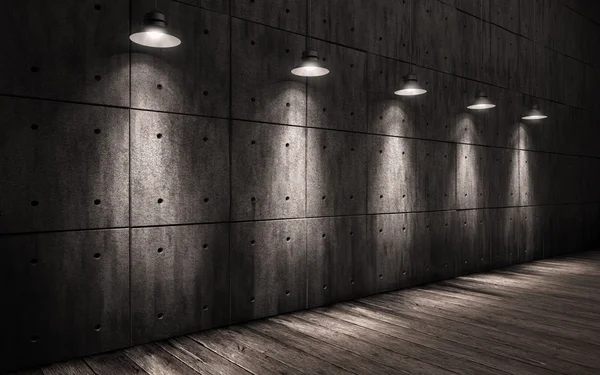 Industriale grunge sfondo lampade da soffitto illuminate — Foto Stock