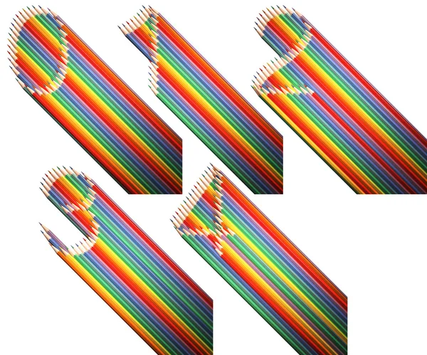 Un conjunto de números de cero a cuatro, hechos de lápices de colores sobre fondo blanco — Foto de Stock
