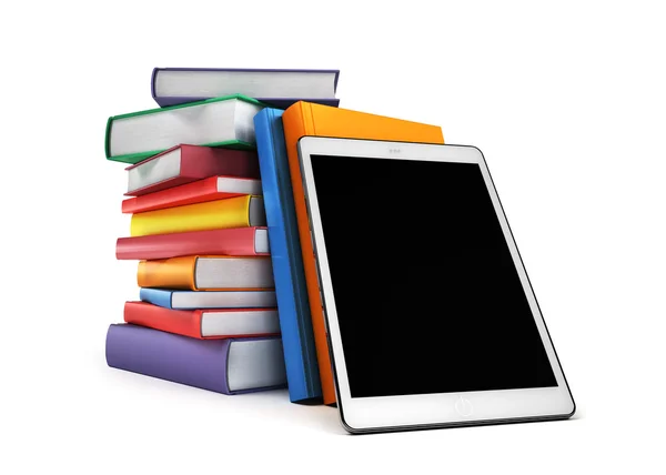 Pile of books with a tablet in the foreground — Stock Photo, Image