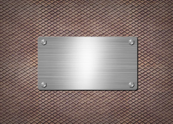 Placa de metal brillante sobre el fondo oxidado — Foto de Stock