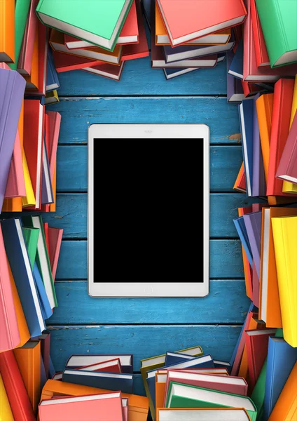 The piles of books in the form of a frame around the tablet — Stock Photo, Image