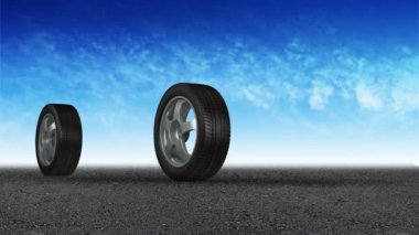 araba haddeleme yeni lastikler ile dört tekerlek çerçeve ve durur dönüşür - alfa mat