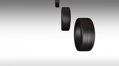 lastikler yığılmış ve paketlenmiş bir hediye, sarılmış kırmızı kurdele ve yay, Alfa mat