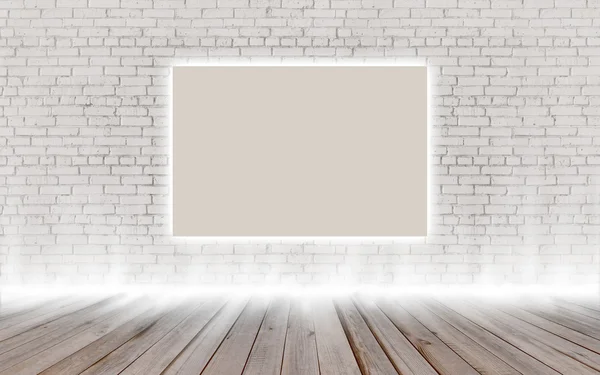 Mock up poster in vintage glowing loft interior, background, template design — Stock Photo, Image