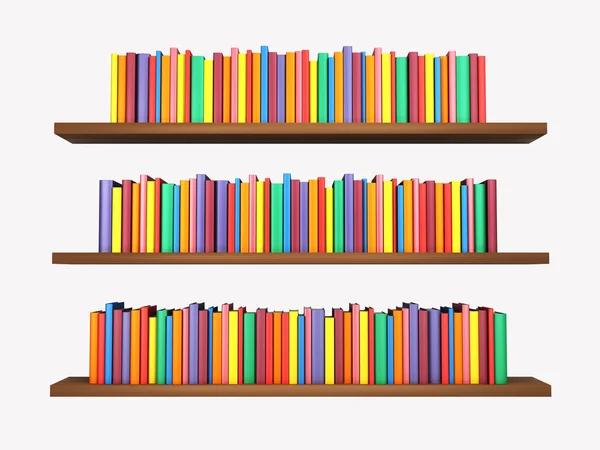 Bunte Bücher im Bücherregal isoliert auf weißem Hintergrund — Stockfoto