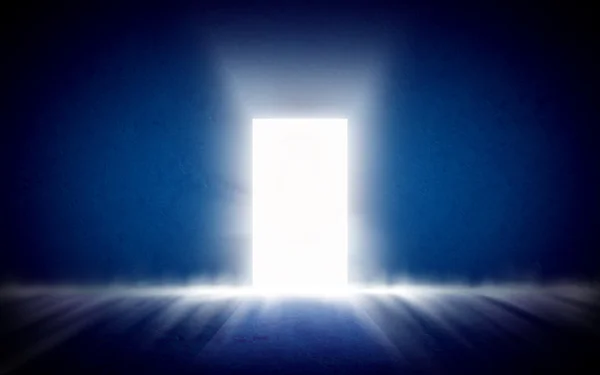 Glowing exit from dark room — Stock Photo, Image
