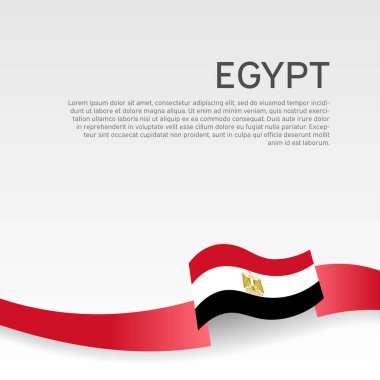 Mısır bayrağı arka planı. Beyaz arka planda dalgalı kurdele renginde Mısır bayrağı. Ulusal poster. Vektör üç renkli tasarım. Mısırlı vatansever bayrak, broşür
