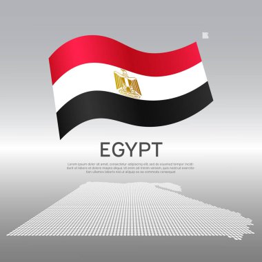 Mısır dalgalı bayrağı ve ışık arka planında mozaik harita. Ulusal Mısır posteri için yaratıcı bir geçmiş. Vektör üç renkli tasarım. İş kitapçığı. Mısırlı vatansever bayrak, broşür