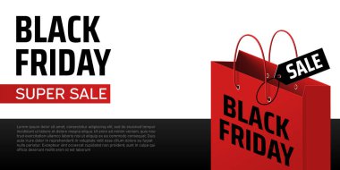 Black friday shopping bag. Red bag with sale label. Black friday vector banner. Shopping promotion. Advertising concept. Special offer sale template. Concept poster, card, banner, flyer clipart