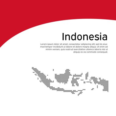 Kapak, Endonezya 'nın ulusal renklerinde pankart. Soyut dalgalanan bayrak ve Endonezya mozaik haritası. Vatansever tatil kartı tasarımı için yaratıcı bir geçmiş. Ulusal poster. Vektör tasarımı