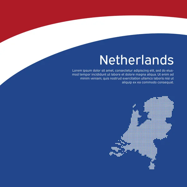要旨オランダの国旗とモザイク地図を振っている 愛国的な休日カードのデザインのための創造的な背景 全国ポスター カバー オランダの状態の色でバナー ベクトル三色設計 — ストックベクタ