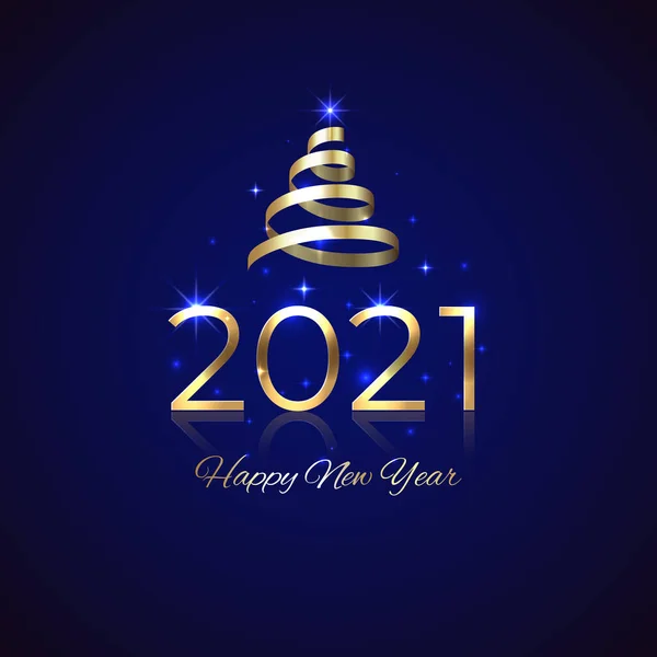 2021 Новий Рік Блискучий Золотий 2021 Стрічкою Синьому Фоні Новорічний — стоковий вектор