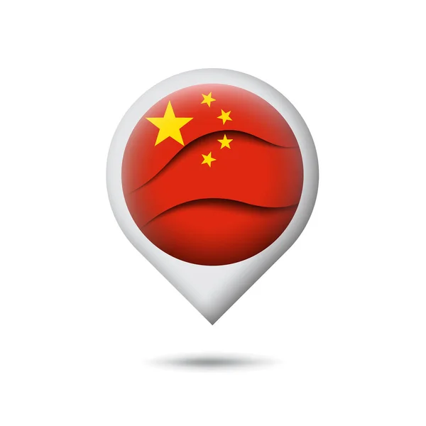 Ikona Vlajky Číny Tvaru Ukazatele Značka Mapy Mává Větru Abstraktní — Stockový vektor