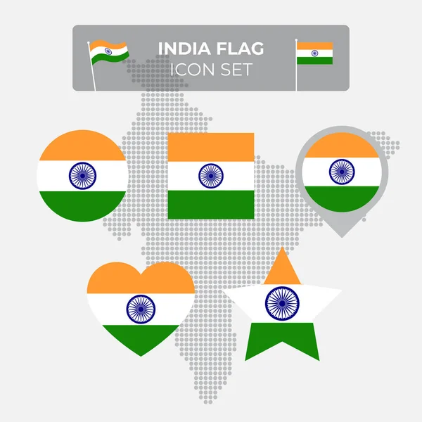 Iconos Bandera India Establecidos Forma Cuadrado Corazón Círculo Estrellas Puntero — Archivo Imágenes Vectoriales