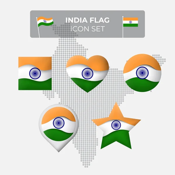 Iconos Bandera India Establecidos Forma Cuadrado Corazón Círculo Estrellas Puntero — Archivo Imágenes Vectoriales