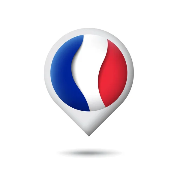 Icône Drapeau France Forme Pointeur Marqueur Carte Agitant Dans Vent — Image vectorielle