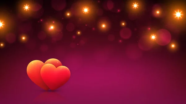 Magenta Bokeh Hintergrund Für Valentinstag Grußkarte Mit Roten Herzen Goldenen — Stockvektor