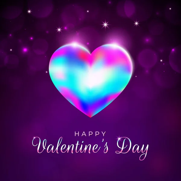 Valentinstagskarte Regenbogenleuchtendes Herz Auf Magenta Violettfarbener Hintergrund Mit Hellen Lichtern — Stockvektor