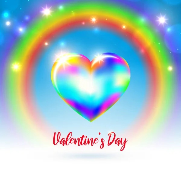 Valentine Day Lgbt Card Rainbow Shining Heart Rainbow Background Bokeh — Stock Vector