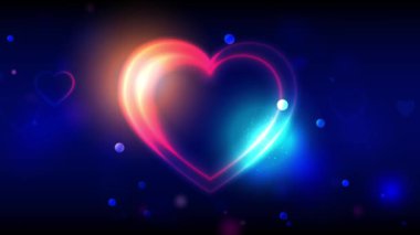 Sevgililer Günü animasyon geçmişi. Sevgililer Günü 'nüz kutlu olsun, tebrik kartı 4K videosu. Koyu bokeh arka planda parlak renkli kalp şekli. Mavi ve altın renginde