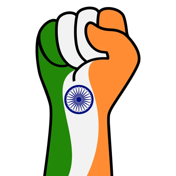升起的印第安第一面旗帜 印度人的手指形状印度国旗的颜色 爱国示威 争取人权 争取自由 矢量扁平图标 网页横幅符号 — 图库矢量图片
