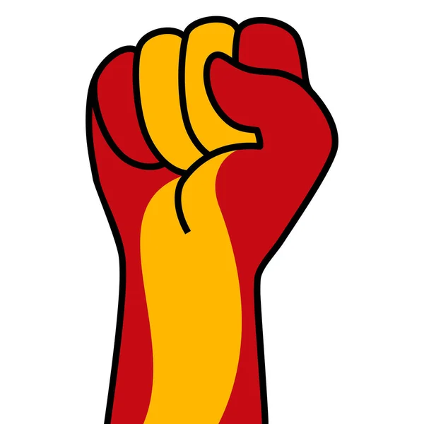 Σηκώνοντας Ισπανική Σημαία Γροθιά Ισπανός Χρώμα Σημαίας Σχήμα Γροθιάς Πατριωτική — Διανυσματικό Αρχείο