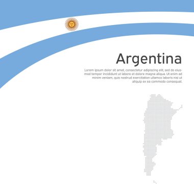Soyut dalgalanan bayrak, Arjantin mozaik haritası. Arjantin vatansever tatil kartı tasarımı için yaratıcı bir geçmiş. Düz stil. Ulusal Poster. Arjantin vatanseverlik maskesi, el ilanı. Vektör tasarımı