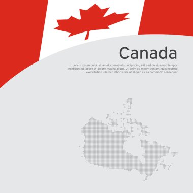 Kanada 'nın soyut dalgalı mozaik haritası. Tatil kartı tasarımı için Kanada bayrağı renklerinde yaratıcı bir geçmiş. Ulusal Poster. Kanada vatanseverliği kapağı, iş broşürü. Vektör düz tasarımı