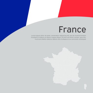 Soyut dalga Fransa bayrağı ve mozaik harita. Vatansever, şenlikli Fransa kart tasarımı için yaratıcı bir geçmiş. Ulusal Poster. Fransız vatansever kapağı, broşür, broşür. Vektör düz üç renkli tasarım