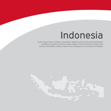 Kapak, Endonezya 'nın ulusal renklerinde pankart. Soyut dalgalanan bayrak ve Endonezya mozaik haritası. Vatansever tatil kartı tasarımı için yaratıcı bir geçmiş. Ulusal poster. Vektör düz tasarımı