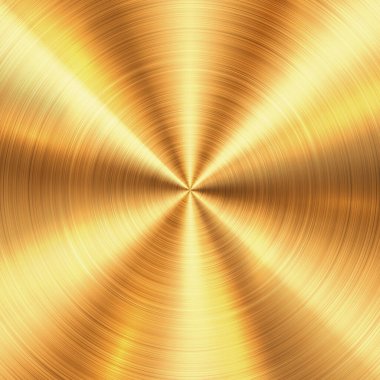 Parlak fırçalanmış metalik altın dairesel arkaplan dokusu. Parlak cilalanmış bronz pirinç plaka. Yuvarlak, parlak altın dokular.