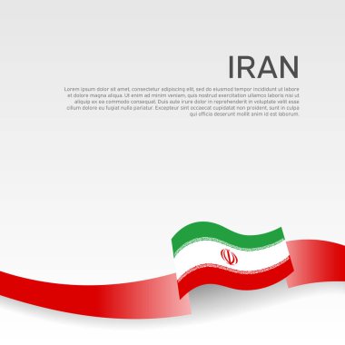 İran bayrağı geçmişi. Beyaz arka planda İran 'ın dalgalı kurdele renginde bayrağı. Ulusal poster. Vektör üç renkli tasarım. Devlet İran vatansever bayrağı, el ilanı