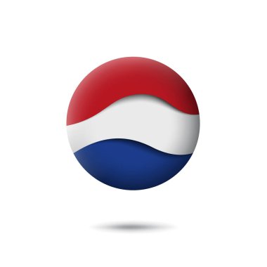 Hollanda, çember şeklinde Danimarka bayrağı simgesi. Rüzgarda sallanıyor. Hollanda bayrağı sallayan soyut bir bayrak. Kağıt kesim stili. Vektör sembolü, simge, yuvarlak düğme