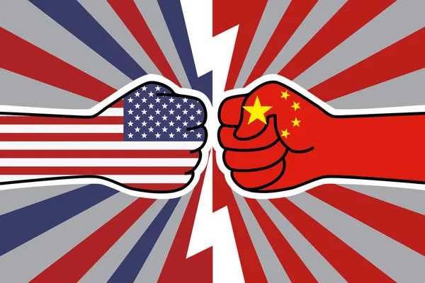 Estados Unidos China Guerra Comercial Puño Bandera Estados Unidos Puño — Vector de stock