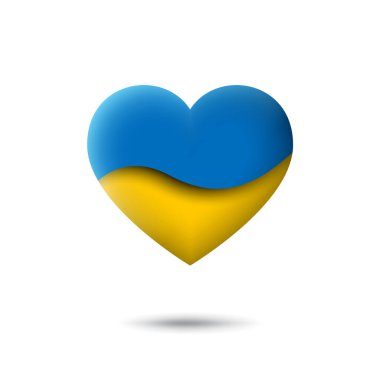 Ukraine flag icon in the shape of heart. Waving in the wind. Abstract waving flag ukraine. Paper cut style. Vector ukrainian symbol, icon, button