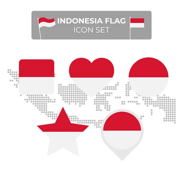 Indonesien Flaggensymbole Form Von Quadrat Herz Kreis Sternen Und Zeiger — Stockvektor