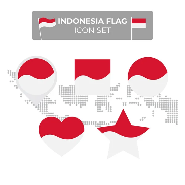 Indonesia Iconos Bandera Establecidos Forma Cuadrado Corazón Círculo Estrellas Puntero — Vector de stock