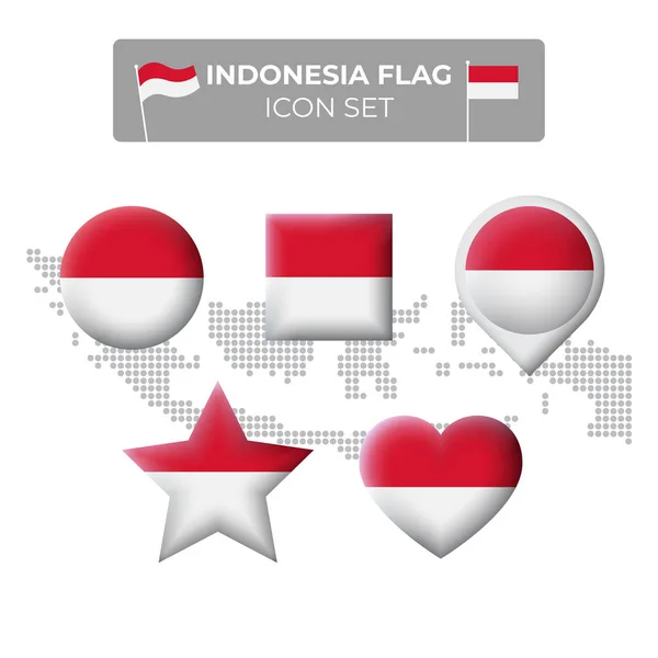 Ikon Bendera Indonesia Yang Diatur Dalam Bentuk Persegi Jantung Lingkaran - Stok Vektor