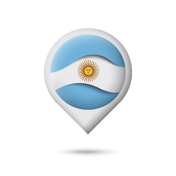 Icono Bandera Argentina Forma Puntero Marcador Mapa Saludando Viento Bandera — Vector de stock