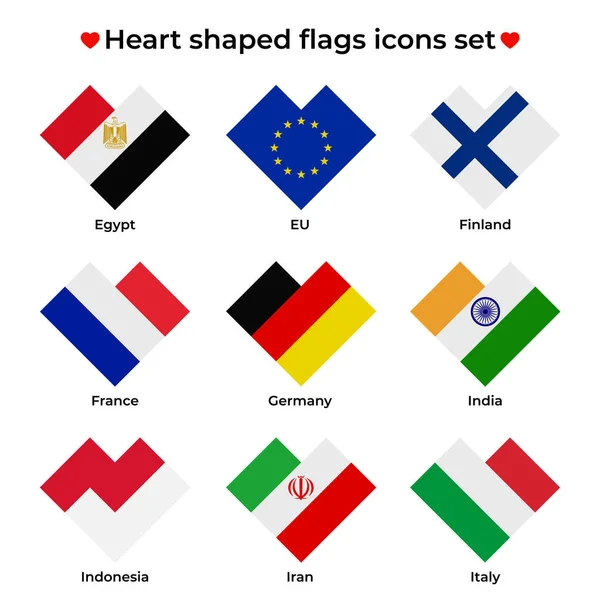 Набор Флагов Форме Сердца Значок Флага Простой Прямоугольной Форме Сердца — стоковый вектор