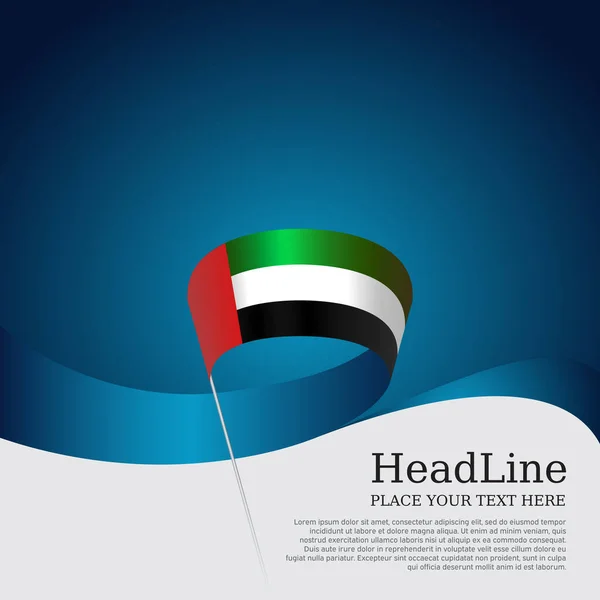 United Árabe Emirata Bandera Con Cinta Ondulada Sobre Fondo Azul — Vector de stock