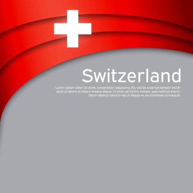 Soyut İsviçre bayrağı sallama. Kağıt kesim stili. Vatansever İsviçre tatil kartları tasarlamak için yaratıcı bir altyapı. Ulusal poster. Kapak, İsviçre 'nin ulusal renklerinde pankart. Vektör illüstrasyonu