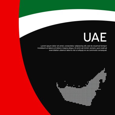Birleşik Arap Emirliklerinin soyut dalgalı mozaik haritası. Vatansever tatil kartlarının tasarımı için yaratıcı bir geçmiş. Ulusal Poster. Düz stil. BAE iş broşürü, broşür. Vektör