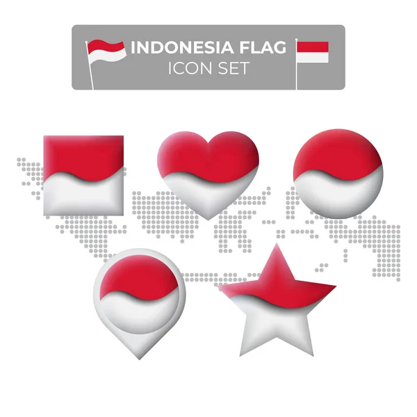 Indonesiens Flaggensymbole Form Von Quadrat Herz Kreis Sternen Und Zeiger — Stockvektor