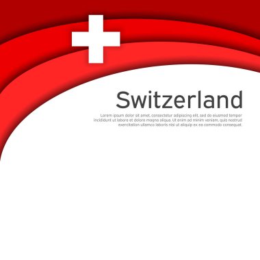 Soyut İsviçre bayrağı sallama. Kağıt kesim stili. Vatansever İsviçre tatil kartları tasarlamak için yaratıcı bir altyapı. Ulusal poster. Kapak, İsviçre 'nin ulusal renklerinde pankart. Vektör illüstrasyonu