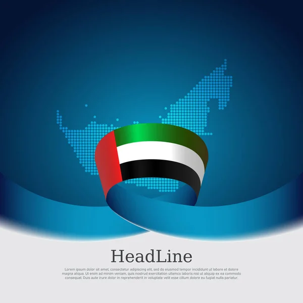 Flagge Der Vereinigten Arabischen Emirate Mit Geschwungenem Band Auf Blau — Stockvektor