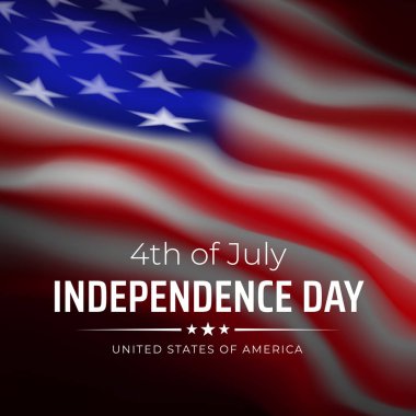 4 Temmuz bağımsızlık günü pankartı, tebrik kartı. Karanlık bir arka planda Amerikan bayrağı sallamak. 4 Temmuz, ABD ulusal bayramı. Vektör siyah ve beyaz illüstrasyon, poster